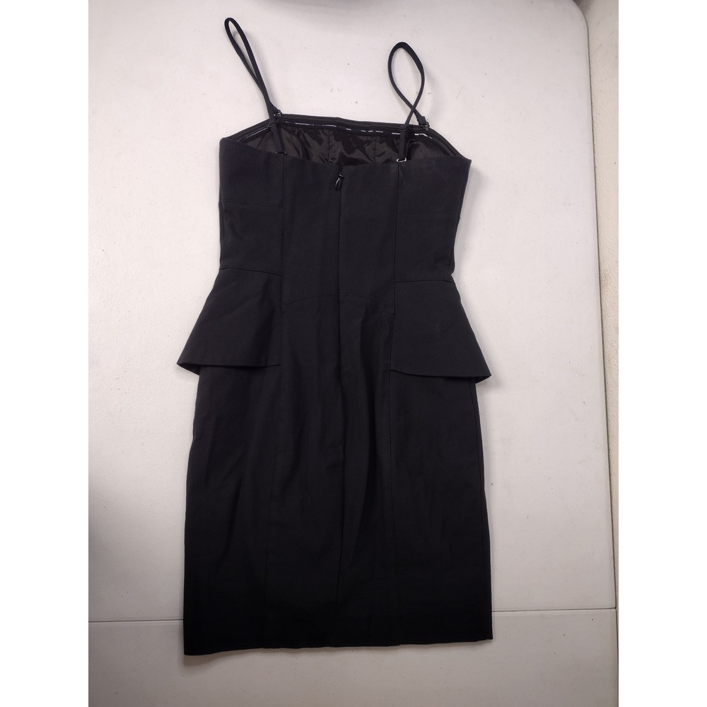 Bebe Womens Black Peplum Lace Up Side Cocktail Sheath Dress Adjustable Straps - Picture 2 of 6